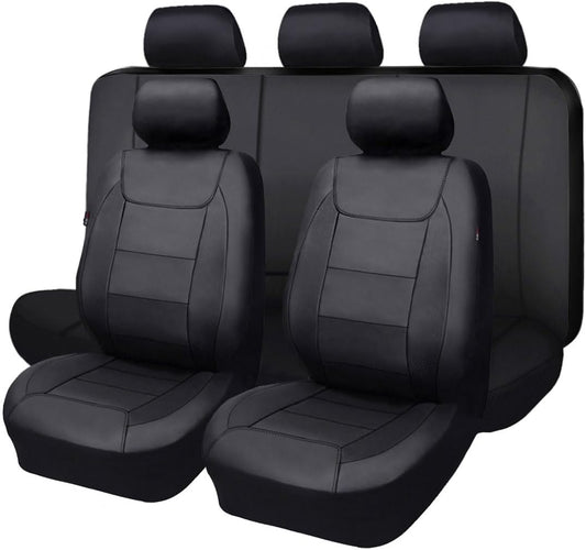 Flying Banner Carbon Fiber Leather Vehicle Seat Covers, Leopard Gray Black, Universal Fit - 8PCS
