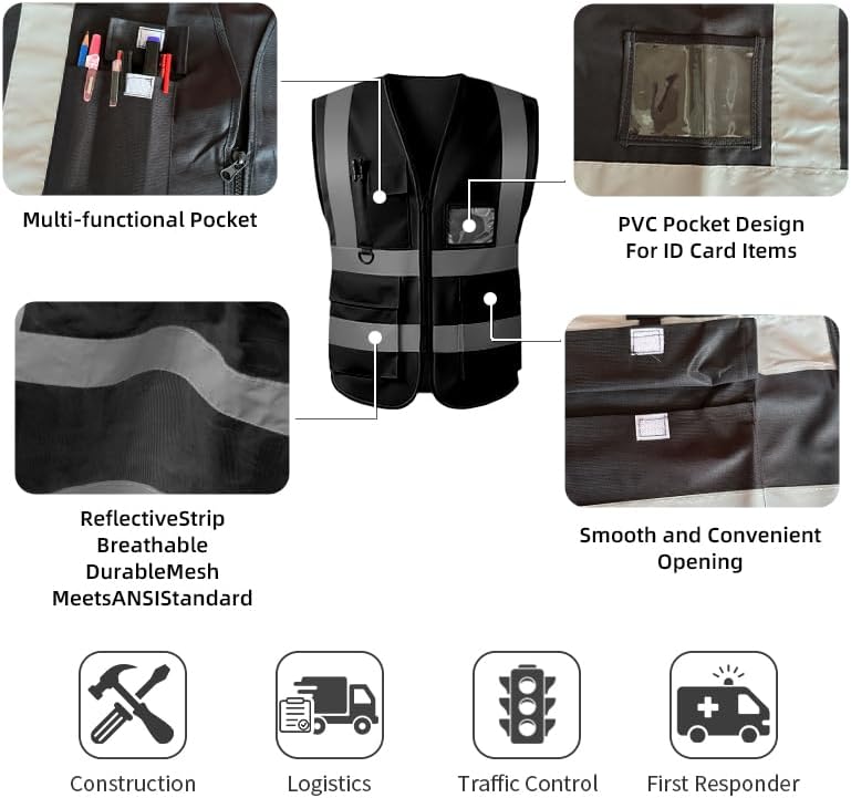 Reflective Safety Vest for Women Men High Visibility Security With Pocket Zipper Front Meet ANSI/ISEA Standard