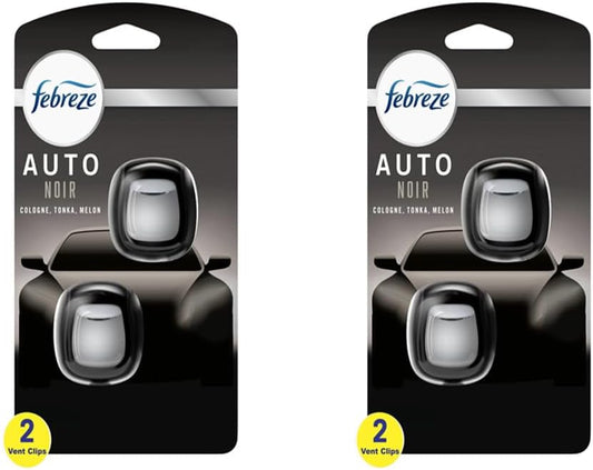 Febreze Vent Clip Car Air Freshener, Odor Eliminator, Auto Noir Scent, 4 Clips (2 Packs)