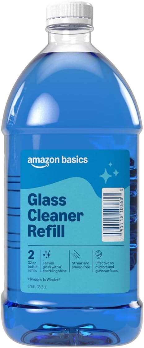 Amazon Basics Glass Cleaner, Streak-Free Shine, 32 Fl Oz, Pack of 2 with 1 Sprayer