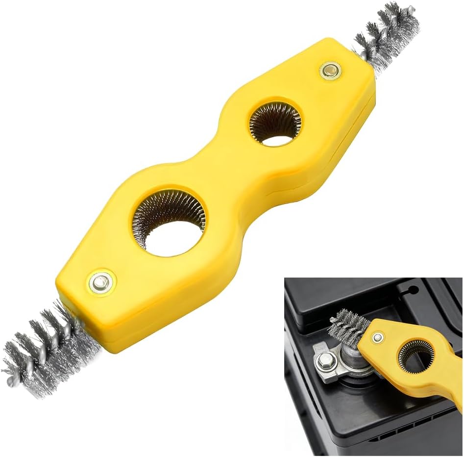 4 in 1 Car Battery Cleaning Brush, Anti-Corrosion Vehicle Battery Terminal Cleaner with Steel Wire, Auto Power Terminal Machine Parts Cleaning Tools, Universal for SUV RV Truck (Black)