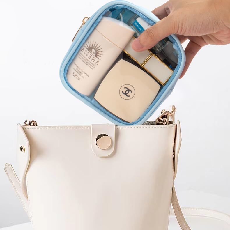 Small Clear Makeup Bag for Purse Small Cosmetic Bag Travel Size Toiletry Bags Cute Travel Makeup Bag,Coin Purse,Car Asscessories Organizer Storage Travel Essentials for Women Girls(Clear-Beige)