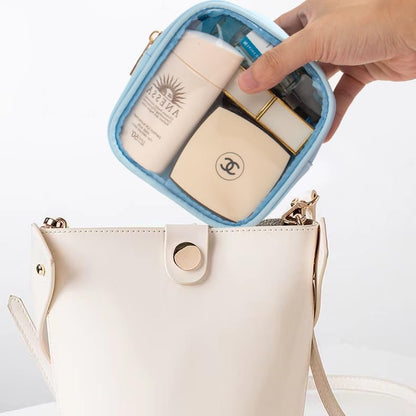 Small Clear Makeup Bag for Purse Small Cosmetic Bag Travel Size Toiletry Bags Cute Travel Makeup Bag,Coin Purse,Car Asscessories Organizer Storage Travel Essentials for Women Girls(Clear-Beige)