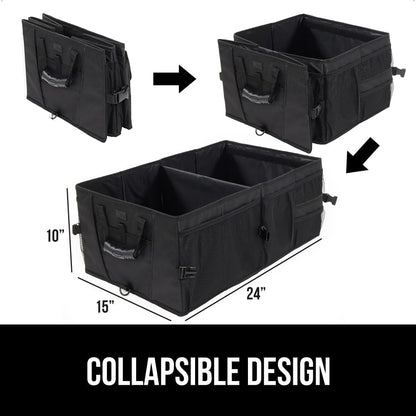 GORILLA GRIP Trunk Organizer for SUV and Cars, Large Capacity Collapsible Car Trunk Storage Organizer, Heavy Duty Car Accessories, Gifts for Mom and Dad, Slip & Water Resistant Multi Compartment Black