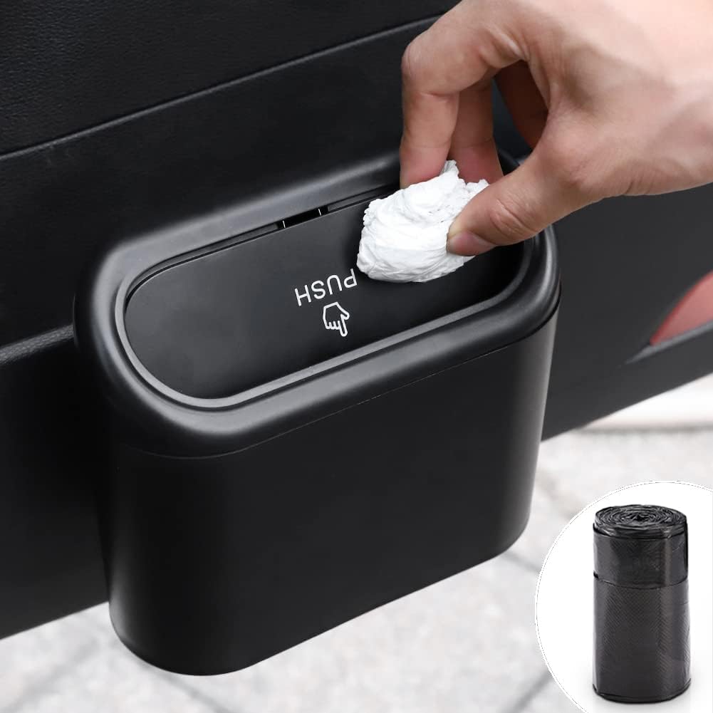 Accmor Car Trash Can with Lid, Mini Auto Dustbin Garbage Organizer Holder 2 Packs, Automotive Storage Container Bin with 60 Pcs Bags for Vehicle, Home, Office