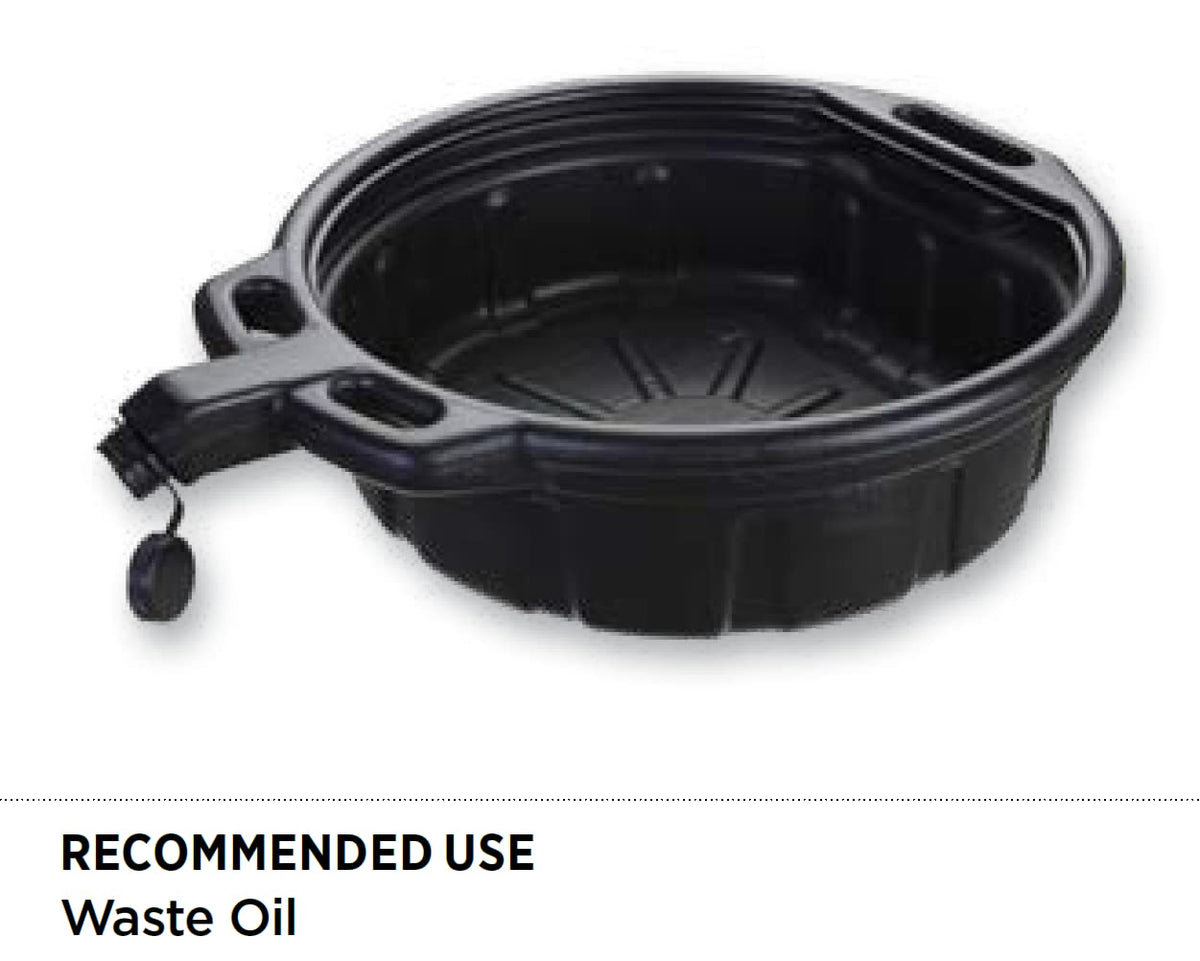 Groz 15 Quart Oil Drain Pan with Wheels & O-Ring Seal - 8" Wide Opening, Catch Basket, Leak-Proof Spout for Trucks, Cars, Fleet Maintenance (41966)