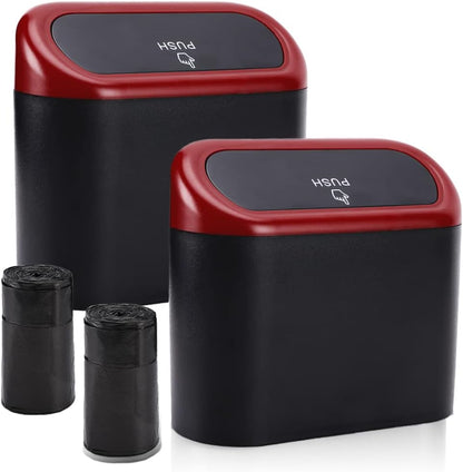Accmor Car Trash Can with Lid, Mini Auto Dustbin Garbage Organizer Holder 2 Packs, Automotive Storage Container Bin with 60 Pcs Bags for Vehicle, Home, Office