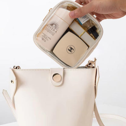 Small Clear Makeup Bag for Purse Small Cosmetic Bag Travel Size Toiletry Bags Cute Travel Makeup Bag,Coin Purse,Car Asscessories Organizer Storage Travel Essentials for Women Girls(Clear-Beige)