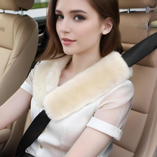 AOGELAN 2 Pack Black Fluffy Fuzzy Genuine Sheepskin Car Seat Belt Cover Pad, Seatbelt Cushion for Soft Auto Lambswool Shoulder Strap Cushion Adults (2, Black)