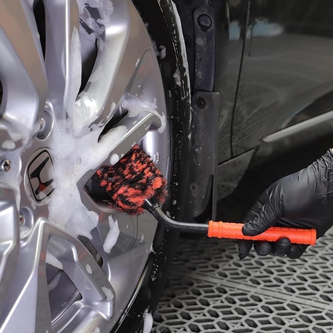 SPTA Rim Cleaner Brush, 3 Pcs Synthetic Ultimate Wheel Brush Set, Flat Spoke Wheel Cleaning Brush, Car Wheel Brush, Brush for Cleaning Wheels, Safe for Cars, Trucks, SUVs, RVs, Motorcycles & More