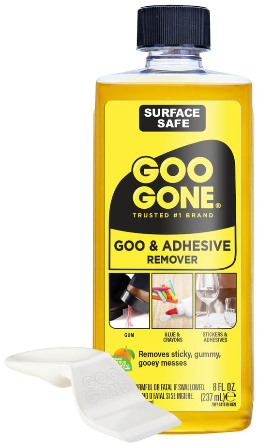Goo Gone Original Liquid - 8 Ounce - Surface Safe Adhesive Remover Safely Removes Stickers Labels Decals Residue Tape Chewing Gum Grease Tar Crayon Glue