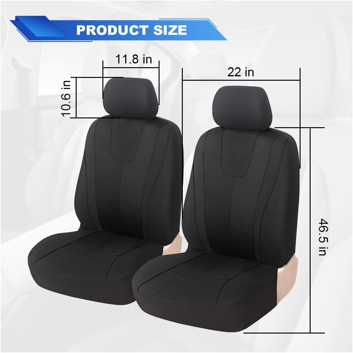 ZIMISI 4PCS Car Front Seat Covers, Comfort Breathable Vehicle Seat Protector Cover, Universal Automotive Interior Accessories for Car, SUV, Truck (Grey/Black)