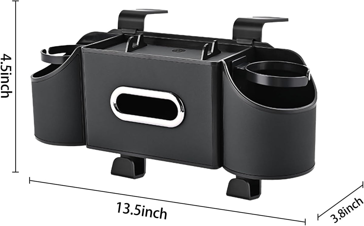 Back Seat Car Organizer,4 in 1 Multifunctional Car Back Seat Storage Box with Drink Cup Holder Tissue Box, for Hold Phone,Snacks, Drinks, Handbag-Black
