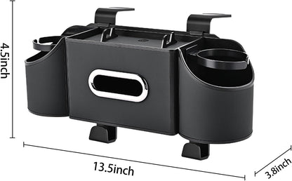 Back Seat Car Organizer,4 in 1 Multifunctional Car Back Seat Storage Box with Drink Cup Holder Tissue Box, for Hold Phone,Snacks, Drinks, Handbag-Black