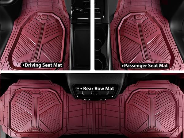 CAR PASS Heavy Duty Rubber Car Mats with Cargo Liner, Deep-Dish Car Floor Mats and Trunk Mat All Weather, Universal Trim-to-Fit for SUVs Trucks Sedans, Waterproof Anti-Slip, Trimmable V12 Black