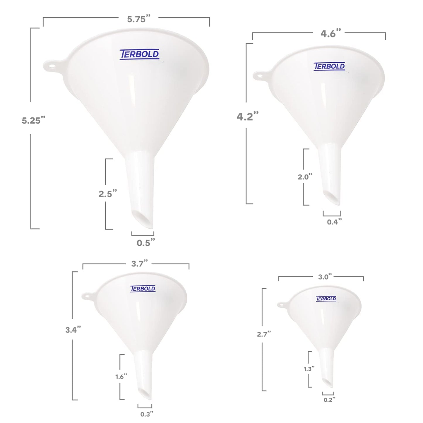 4pc Funnel Nesting Set in BPA Free Plastic for Kitchen Cooking, Car Oil, Home, or Lab Use (Black)