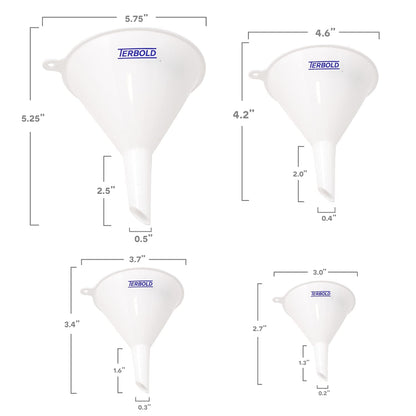 4pc Funnel Nesting Set in BPA Free Plastic for Kitchen Cooking, Car Oil, Home, or Lab Use (Black)