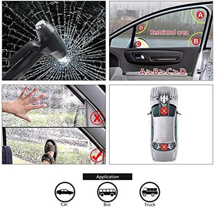 Premium Car Glass Breaker with Seat Belt Cutter - Automotive Safety Hammer - Emergecy Escape Tool, Car Autoaccessory Metal Window Hammer, Vehicle Hard Aluminium Alloy Head Design(Silver)