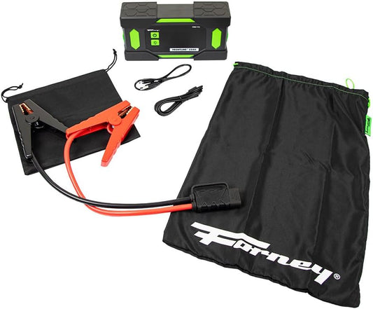 Forney Frontline 2500 Lithium Jump Starter Power Bank | 2500 peak amps 12V battery booster for gas and diesel engines. Features 60W USB C power delivery and a built in flashlight.