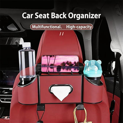 Back Seat Car Organizer,4 in 1 Multifunctional Car Back Seat Storage Box with Drink Cup Holder Tissue Box, for Hold Phone,Snacks, Drinks, Handbag-Black