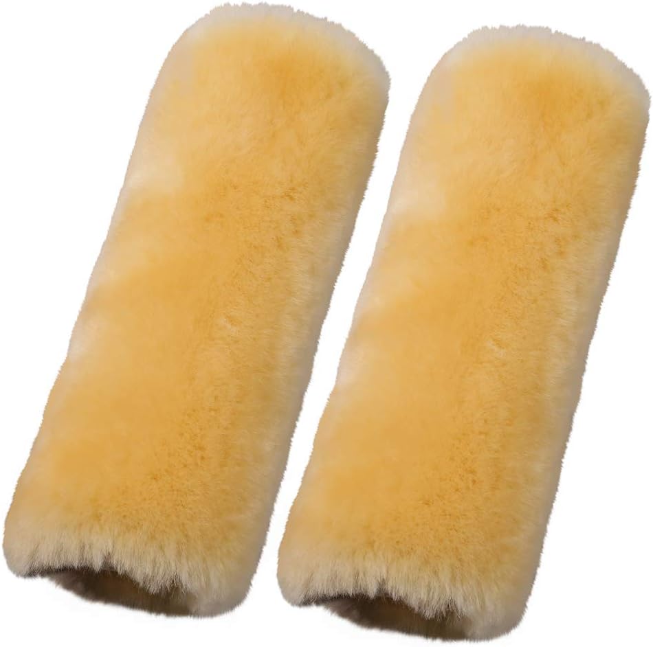 OGLAND Authentic Sheepskin Car Seat Belt Pad,2 Pack Soft Seat Belt Cover for Shoulder Pad Neck Cushion Protector Car Accessories by Genuine Natural Merino Wool (Misty Gray) - Colors B