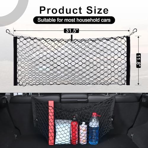 Amiss Cargo Net Stretchable, Car Exterior Accessories, Adjustable Elastic Trunk Storage Net with Hook for SUVs, Cars and Trucks (35.4x15.8 Inch)