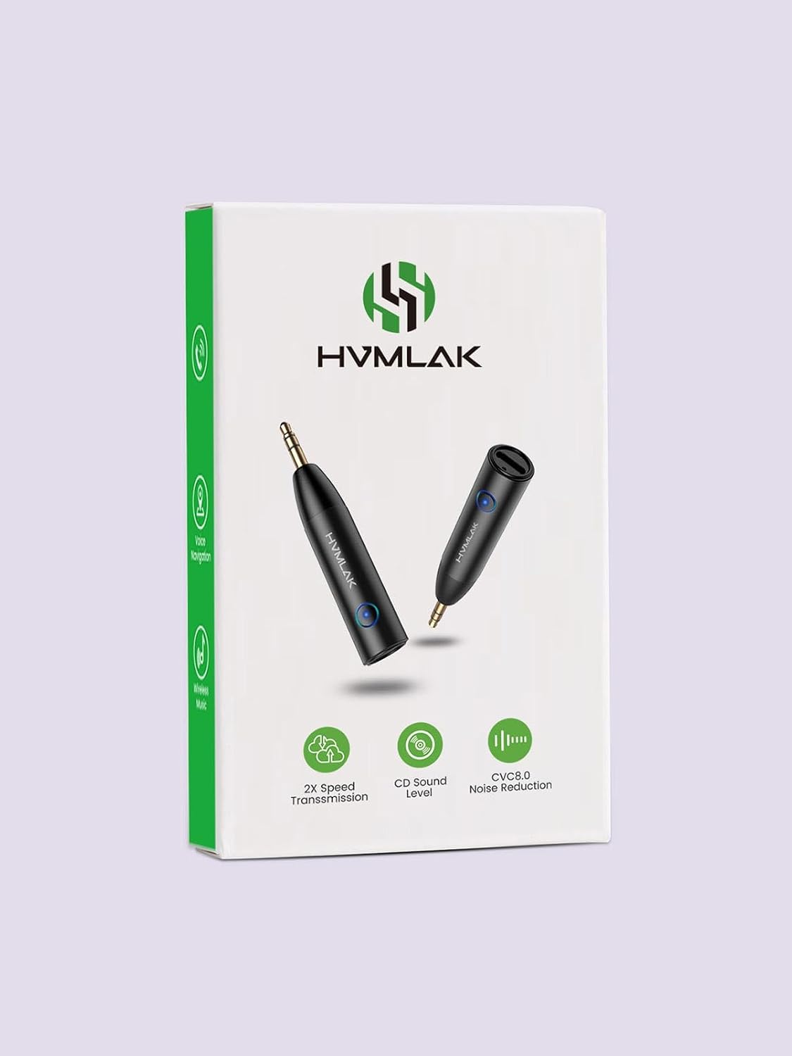 HVMLAK Bluetooth 5.4 Car Aux Adapter with Enhanced Microphone, 3.5mm Jack for Car Home Stereo, USB-C Charging, Sturdy Case, 1 Piece