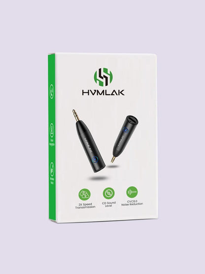 HVMLAK Bluetooth 5.4 Car Aux Adapter with Enhanced Microphone, 3.5mm Jack for Car Home Stereo, USB-C Charging, Sturdy Case, 1 Piece