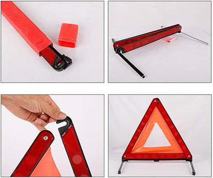 Reflective Triple Triangle Car Warning Sign, Foldable Emergency Warning Triangles Breakdown Board, Safety Roadside Hazard Sign Warning Kit