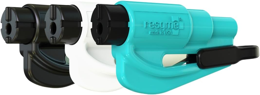 RESQME The Original Emergency Keychain Car Escape Tool, 2-in-1 Seatbelt Cutter and Window Breaker, Made in USA, Family Pack of 3 - Blue, Pink, Yellow -Compact Emergency Hammer