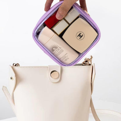 Small Clear Makeup Bag for Purse Small Cosmetic Bag Travel Size Toiletry Bags Cute Travel Makeup Bag,Coin Purse,Car Asscessories Organizer Storage Travel Essentials for Women Girls(Clear-Beige)