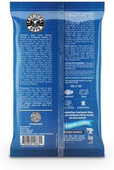Chemical Guys Canister Wipes - Total Interior Cleaner & Protectant, Great For Cars, Trucks, SUVs, RVs, & More (60 Ct)