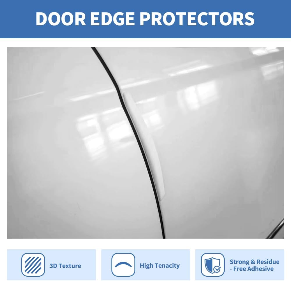 4PCS Car Door Edge Guards Universal 3D Carbon Fiber Texture Anti-Collision Scratch Protector Strips Flexible Silicone Trim with Nano Adhesive for Sedan SUV Truck Black
