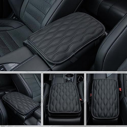 Amiss Car Center Console Cover, Upgraded Leather Car Armrest Cushion with 2 Storage Pockets, Universal Waterproof Cushion Pad, Non-Slip Car Interior Accessories, Fits Most Sedans SUVs Trucks (Black)