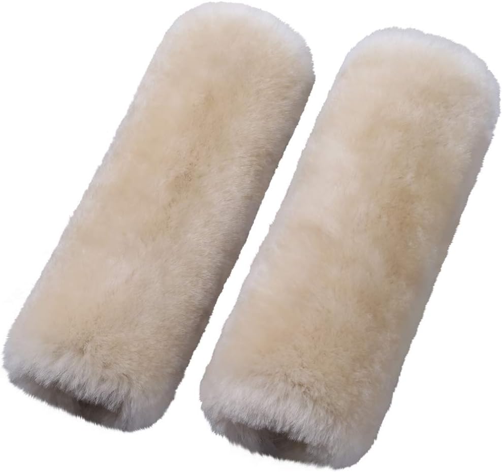 OGLAND Authentic Sheepskin Car Seat Belt Pad,2 Pack Soft Seat Belt Cover for Shoulder Pad Neck Cushion Protector Car Accessories by Genuine Natural Merino Wool (Misty Gray) - Colors A