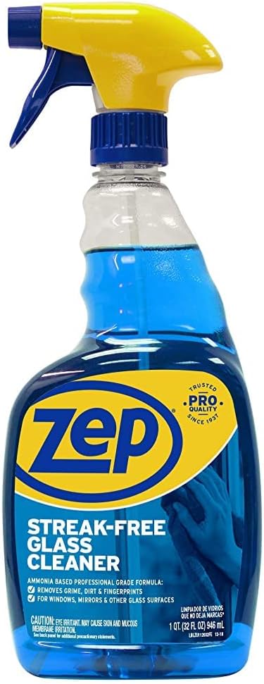 Zep Streak-Free Glass Cleaner - 1 Gallon (Case of 4) ZU1120128 - Professional Grade Formula that Cleans Dirt, Fingerprints, Grime, Smoke Haze, and Toothpaste on Windows, Mirrors, and Other Glass