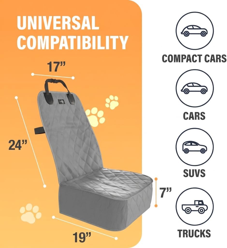 Active Pets Dog Car Seat Cover, Waterproof Front Seat Protector for SUV Truck Sedan, Pet Safety Travel Comfort System with Universal Fit, Black