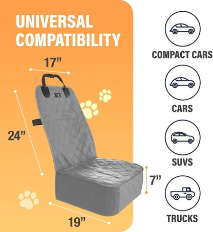 Active Pets Dog Car Seat Cover, Waterproof Front Seat Protector for SUV Truck Sedan, Pet Safety Travel Comfort System with Universal Fit, Black