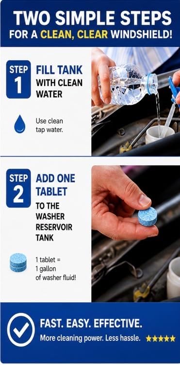Windshield Washer Tablets – Concentrated Windshield Cleaner for Cars, Streak-Free Glass Cleaning Tablets, Easy-Mix Formula, Eco-Friendly 12 Pack