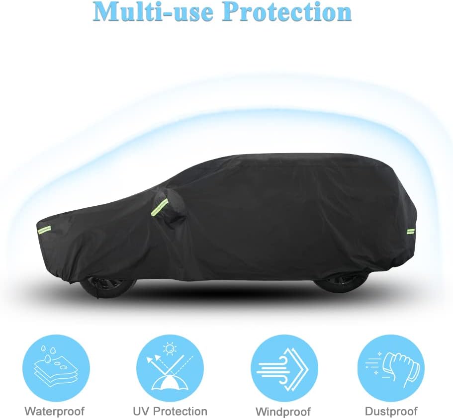 Car Cover Waterproof All Weather for Automobiles, Outdoor Full Exterior Covers for Sedan Black(Suggest Car Length from 194"-208")