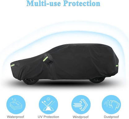 Car Cover Waterproof All Weather for Automobiles, Outdoor Full Exterior Covers for Sedan Black(Suggest Car Length from 194"-208")