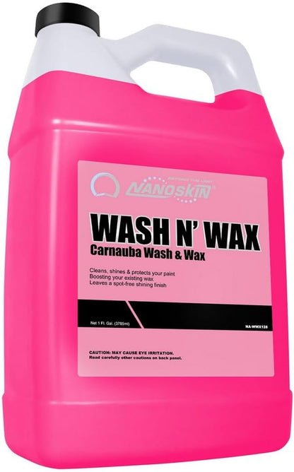 Nanoskin WASH N' WAX with Carnauba 5 gallons - Cleans & Shines in One Step | Works with Foam Cannon, Foam Gun, Bucket Washes, Pressure Washer | Carnauba Wax Protection for Cars