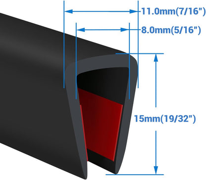 Rubber Edge Trim, Self-Adhesive Rubber Edge Trim, Edge Protector for Sheet Metal, EPDM Material, Fit 1/16"(1.0mm), Length 10Ft, Black Color, U Channel Edge Trim - Colors A