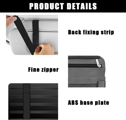 Yourkar Car Sun Visor Organizer, Soft Leather Surface Eyeglasses Note Card Holder Car Storage Bag, Scratch-Resistant Waterproof Auto Sunshade Organizer Bag, Car Accessories (Gray)