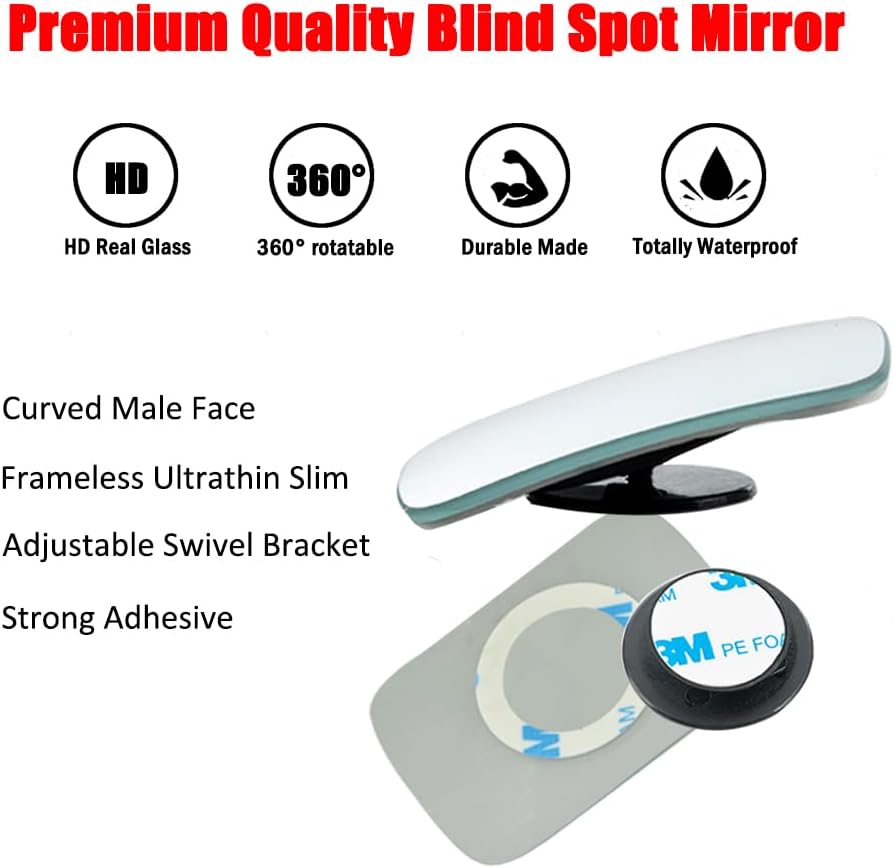 Ampper Blind Spot Mirror, 2" Round HD Glass Frameless Convex Rear View Mirror, Pack of 2