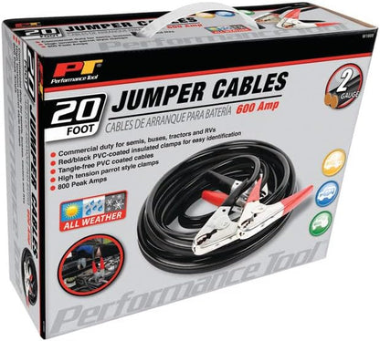 Performance Tool W1675 10ft 4GA Lighted Jumper Cables - Tangle-Free, Heavy Duty Clamps, Suitable for Trucks, SUVs, and Other Large Vehicles