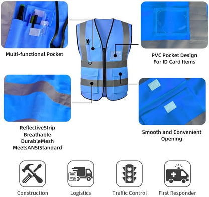 Reflective Safety Vest for Women Men High Visibility Security With Pocket Zipper Front Meet ANSI/ISEA Standard