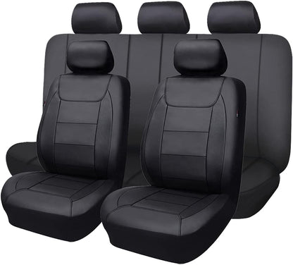 Flying Banner Carbon Fiber Leather Vehicle Seat Covers, Leopard Gray Black, Universal Fit - 8PCS