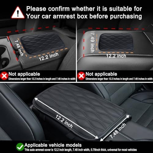 Amiss Car Center Console Cover, Upgraded Leather Car Armrest Cushion with 2 Storage Pockets, Universal Waterproof Cushion Pad, Non-Slip Car Interior Accessories, Fits Most Sedans SUVs Trucks (Black)