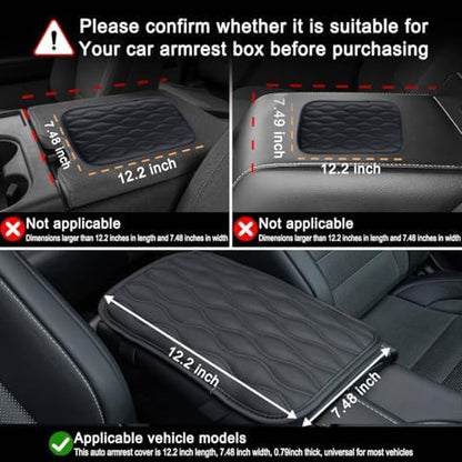 Amiss Car Center Console Cover, Upgraded Leather Car Armrest Cushion with 2 Storage Pockets, Universal Waterproof Cushion Pad, Non-Slip Car Interior Accessories, Fits Most Sedans SUVs Trucks (Black)